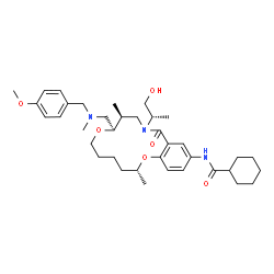 ChemSpider 2D Image | N-[(3R,9R,10S)-12-[(2S)-1-hydroxypropan-2-yl]-9-[[(4-methoxyphenyl)methyl-methylamino]methyl]-3,10-dimethyl-13-oxo-2,8-dioxa-12-azabicyclo[12.4.0]octadeca-1(14),15,17-trien-16-yl]cyclohexanecarboxamide | C37H55N3O6