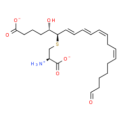ChemSpider 2D Image | (5S,6R,7E,9E,11Z,14Z)-6-{[(2R)-2-Ammonio-2-carboxylatoethyl]sulfanyl}-5-hydroxy-20-oxo-7,9,11,14-icosatetraenoate | C23H34NO6S