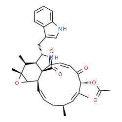 ChemSpider 2D Image | (1Z,4S,5Z,7R,9Z,11aR,14S,14aR,15S,15aR,16bR)-14-(1H-Indol-3-ylmethyl)-4,6,15,15a-tetramethyl-8,11,12-trioxo-4,7,8,11,12,13,14,14a,15,15a,16a,16b-dodecahydro-3H-cyclotrideca[d]oxireno[f]isoindol-7-yl a
cetate | C34H38N2O6