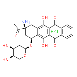 ChemSpider 2D Image | (1S,3S)-3-Acetyl-3-amino-5,12-dihydroxy-6,11-dioxo-1,2,3,4,6,11-hexahydro-1-tetracenyl 2-deoxy-alpha-D-erythro-pentopyranoside hydrochloride (1:1) | C25H26ClNO9