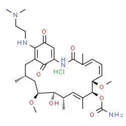 ChemSpider 2D Image | (6Z,8S,9S,10E,12S,13R,14S,16R)-19-{[2-(Dimethylamino)ethyl]amino}-13-hydroxy-8,14-dimethoxy-4,10,12,16-tetramethyl-3,20,22-trioxo-2-azabicyclo[16.3.1]docosa-1(21),4,6,10,18-pentaen-9-yl carbamate hydr
ochloride (1:1) | C32H49ClN4O8