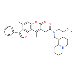 ChemSpider 2D Image | 2-(4,9-Dimethyl-7-oxo-3-phenyl-7H-furo[2,3-f]chromen-8-yl)-N-(2-methoxyethyl)-N-[(1S,9aR)-octahydro-2H-quinolizin-1-ylmethyl]acetamide | C34H40N2O5