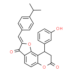 ChemSpider 2D Image | (2Z)-9-(3-Hydroxyphenyl)-2-(4-isopropylbenzylidene)-8,9-dihydro-7H-furo[2,3-f]chromene-3,7(2H)-dione | C27H22O5