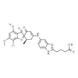 ChemSpider 2D Image | 4-(5-{[(2S,6'R)-7-Chloro-4,6-dimethoxy-6'-methyl-2',3-dioxo-3H-spiro[1-benzofuran-2,1'-cyclohex[3]en]-4'-yl]amino}-1H-benzimidazol-2-yl)butanoic acid | C27H26ClN3O7
