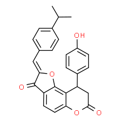 ChemSpider 2D Image | (2Z)-9-(4-Hydroxyphenyl)-2-(4-isopropylbenzylidene)-8,9-dihydro-7H-furo[2,3-f]chromene-3,7(2H)-dione | C27H22O5