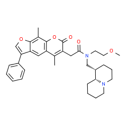 ChemSpider 2D Image | 2-(5,9-Dimethyl-7-oxo-3-phenyl-7H-furo[3,2-g]chromen-6-yl)-N-(2-methoxyethyl)-N-[(1S,9aR)-octahydro-2H-quinolizin-1-ylmethyl]acetamide | C34H40N2O5