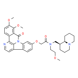ChemSpider 2D Image | 2-[(10,11-Dimethoxy-9-oxo-9H-benzo[c]indolo[3,2,1-ij][1,5]naphthyridin-6-yl)oxy]-N-(2-methoxyethyl)-N-[(1S,9aR)-octahydro-2H-quinolizin-1-ylmethyl]acetamide | C35H40N4O6