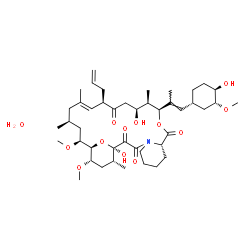 ChemSpider 2D Image | (1R,9S,12S,13R,14S,17R,18E,21S,23S,24R,25S,27R)-17-Allyl-1,14-dihydroxy-12-{(1E)-1-[(1R,3R,4R)-4-hydroxy-3-methoxycyclohexyl]-1-propen-2-yl}-23,25-dimethoxy-13,19,21,27-tetramethyl-11,28-dioxa-4-azatr
icyclo[22.3.1.0~4,9~]octacos-18-ene-2,3,10,16-tetrone hydrate (1:1) | C44H71NO13