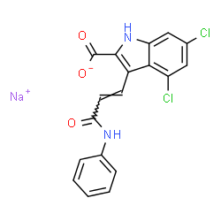 ChemSpider 2D Image | Sodium 3-[(1E)-3-anilino-3-oxo-1-propen-1-yl]-4,6-dichloro-1H-indole-2-carboxylate | C18H11Cl2N2NaO3