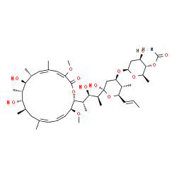 ChemSpider 2D Image | (5R)-3-O-(4-O-Carbamoyl-2,6-dideoxy-beta-D-arabino-hexopyranosyl)-2,4-dideoxy-1-C-{(2S,3R,4S)-4-[(2R,3S,6Z,9R,10S,11S,12S,13R,14E)-10,12-dihydroxy-3,17-dimethoxy-7,9,11,13,15-pentamethyl-18-oxooxacycl
ooctadeca-4,6,14,16-tetraen-2-yl]-3-hydroxy-2-pentanyl}-4-methyl-5-[(1E)-1-propen-1-yl]-alpha-D-threo-pentopyranose | C45H73NO14