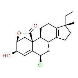ChemSpider 2D Image | (2beta,3beta,6beta,17alpha)-6-Chloro-3-hydroxy-17-methyl-2,19-epoxy-18-norpregna-4,13-dien-19-one | C21H27ClO3