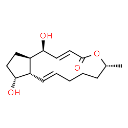ChemSpider 2D Image | (1S,2E,6R,10E,11aS,12R,14aR)-1,12-Dihydroxy-6-methyl-1,6,7,8,9,11a,12,13,14,14a-decahydro-4H-cyclopenta[f]oxacyclotridecin-4-one | C16H24O4