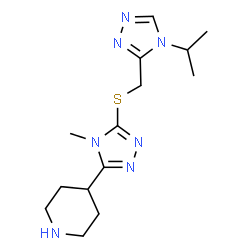 ChemSpider 2D Image | 4-(5-{[(4-Isopropyl-4H-1,2,4-triazol-3-yl)methyl]sulfanyl}-4-methyl-4H-1,2,4-triazol-3-yl)piperidine | C14H23N7S