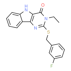 ChemSpider 2D Image | 3-Ethyl-2-[(3-fluorobenzyl)sulfanyl]-3,5-dihydro-4H-pyrimido[5,4-b]indol-4-one | C19H16FN3OS