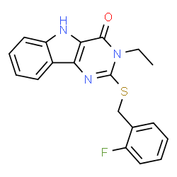 ChemSpider 2D Image | 3-Ethyl-2-[(2-fluorobenzyl)sulfanyl]-3,5-dihydro-4H-pyrimido[5,4-b]indol-4-one | C19H16FN3OS