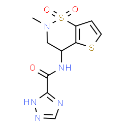 ChemSpider 2D Image | N-(2-Methyl-1,1-dioxido-3,4-dihydro-2H-thieno[2,3-e][1,2]thiazin-4-yl)-1H-1,2,4-triazole-5-carboxamide | C10H11N5O3S2