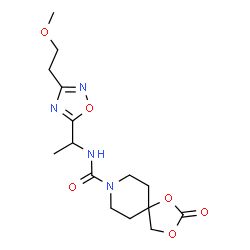 ChemSpider 2D Image | N-{1-[3-(2-Methoxyethyl)-1,2,4-oxadiazol-5-yl]ethyl}-2-oxo-1,3-dioxa-8-azaspiro[4.5]decane-8-carboxamide | C15H22N4O6
