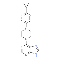 ChemSpider 2D Image | 6-[4-(6-Cyclopropyl-3-pyridazinyl)-1-piperazinyl]-9H-purine | C16H18N8
