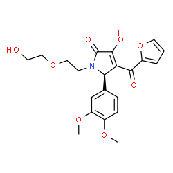 ChemSpider 2D Image | (5R)-5-(3,4-Dimethoxyphenyl)-4-(2-furoyl)-3-hydroxy-1-[2-(2-hydroxyethoxy)ethyl]-1,5-dihydro-2H-pyrrol-2-one | C21H23NO8