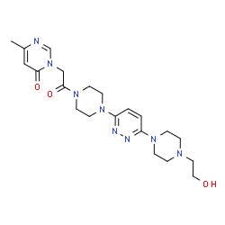 ChemSpider 2D Image | 3-[2-(4-{6-[4-(2-Hydroxyethyl)-1-piperazinyl]-3-pyridazinyl}-1-piperazinyl)-2-oxoethyl]-6-methyl-4(3H)-pyrimidinone | C21H30N8O3