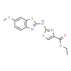 ChemSpider 2D Image | Ethyl 2-{[6-(methylsulfanyl)-1,3-benzothiazol-2-yl]amino}-1,3-thiazole-4-carboxylate | C14H13N3O2S3