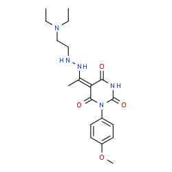 ChemSpider 2D Image | (5E)-5-(1-{2-[2-(Diethylamino)ethyl]hydrazino}ethylidene)-1-(4-methoxyphenyl)-2,4,6(1H,3H,5H)-pyrimidinetrione | C19H27N5O4