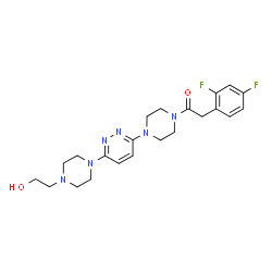 ChemSpider 2D Image | 2-(2,4-Difluorophenyl)-1-(4-{6-[4-(2-hydroxyethyl)-1-piperazinyl]-3-pyridazinyl}-1-piperazinyl)ethanone | C22H28F2N6O2