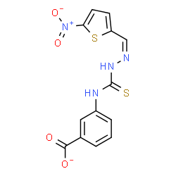 ChemSpider 2D Image | 3-[({(2Z)-2-[(5-Nitro-2-thienyl)methylene]hydrazino}carbonothioyl)amino]benzoate | C13H9N4O4S2