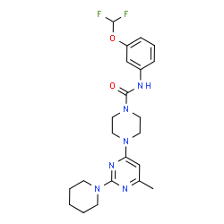 ChemSpider 2D Image | N-[3-(Difluoromethoxy)phenyl]-4-[6-methyl-2-(1-piperidinyl)-4-pyrimidinyl]-1-piperazinecarboxamide | C22H28F2N6O2