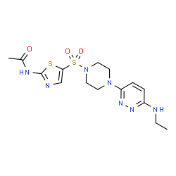 ChemSpider 2D Image | N-[5-({4-[6-(Ethylamino)-3-pyridazinyl]-1-piperazinyl}sulfonyl)-1,3-thiazol-2-yl]acetamide | C15H21N7O3S2