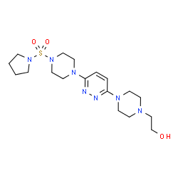 ChemSpider 2D Image | 2-(4-{6-[4-(1-Pyrrolidinylsulfonyl)-1-piperazinyl]-3-pyridazinyl}-1-piperazinyl)ethanol | C18H31N7O3S