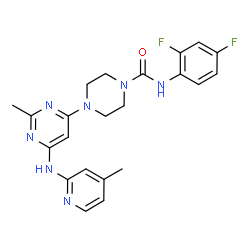 ChemSpider 2D Image | N-(2,4-Difluorophenyl)-4-{2-methyl-6-[(4-methyl-2-pyridinyl)amino]-4-pyrimidinyl}-1-piperazinecarboxamide | C22H23F2N7O