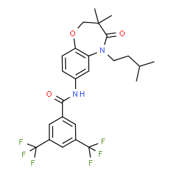 ChemSpider 2D Image | N-[3,3-Dimethyl-5-(3-methylbutyl)-4-oxo-2,3,4,5-tetrahydro-1,5-benzoxazepin-7-yl]-3,5-bis(trifluoromethyl)benzamide | C25H26F6N2O3