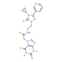 ChemSpider 2D Image | N-{2-[4-Cyclopropyl-5-oxo-3-(3-pyridinyl)-4,5-dihydro-1H-1,2,4-triazol-1-yl]ethyl}-2-(1,3-dimethyl-2,6-dioxo-1,2,3,6-tetrahydro-7H-purin-7-yl)acetamide | C21H23N9O4