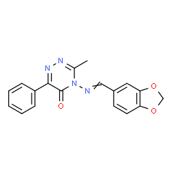 ChemSpider 2D Image | 4-[(1,3-Benzodioxol-5-ylmethylene)amino]-3-methyl-6-phenyl-1,2,4-triazin-5(4H)-one | C18H14N4O3