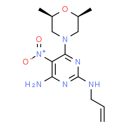 ChemSpider 2D Image | N~2~-Allyl-6-[(2R,6S)-2,6-dimethyl-4-morpholinyl]-5-nitro-2,4-pyrimidinediamine | C13H20N6O3