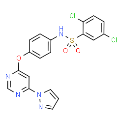 ChemSpider 2D Image | 2,5-Dichloro-N-(4-{[6-(1H-pyrazol-1-yl)-4-pyrimidinyl]oxy}phenyl)benzenesulfonamide | C19H13Cl2N5O3S