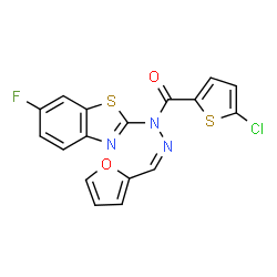 ChemSpider 2D Image | 5-Chloro-N-(6-fluoro-1,3-benzothiazol-2-yl)-N'-[(Z)-2-furylmethylene]-2-thiophenecarbohydrazide | C17H9ClFN3O2S2