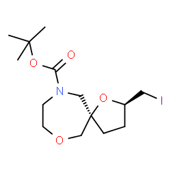 ChemSpider 2D Image | (2S,5R)-tert-butyl 2-(iodomethyl)-1,7-dioxa-10-azaspiro[4.6]undecane-10-carboxylate | C14H24INO4