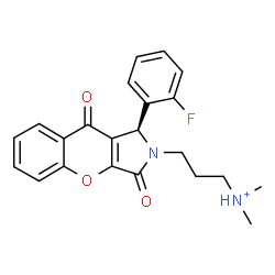 ChemSpider 2D Image | 3-[(1S)-1-(2-Fluorophenyl)-3,9-dioxo-3,9-dihydrochromeno[2,3-c]pyrrol-2(1H)-yl]-N,N-dimethyl-1-propanaminium | C22H22FN2O3