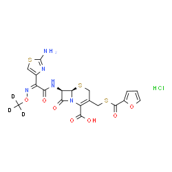 ChemSpider 2D Image | (6R,7R)-7-{[(2Z)-2-(2-Amino-1,3-thiazol-4-yl)-2-{[(~2~H_3_)methyloxy]imino}acetyl]amino}-3-[(2-furoylsulfanyl)methyl]-8-oxo-5-thia-1-azabicyclo[4.2.0]oct-2-ene-2-carboxylic acid hydrochloride (1:1) | C19H15D3ClN5O7S3