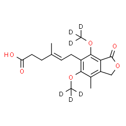 ChemSpider 2D Image | (4E)-4-Methyl-6-{7-methyl-4,6-bis[(~2~H_3_)methyloxy]-3-oxo-1,3-dihydro-2-benzofuran-5-yl}-4-hexenoic acid | C18H16D6O6