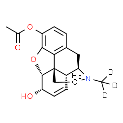 ChemSpider 2D Image | (5alpha,6alpha)-6-Hydroxy-17-(~2~H_3_)methyl-7,8-didehydro-4,5-epoxymorphinan-3-yl acetate | C19H18D3NO4