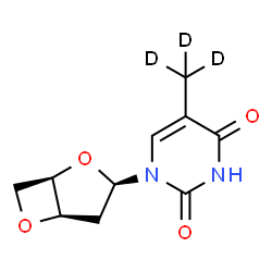 ChemSpider 2D Image | 1-(3,5-Anhydro-2-deoxy-beta-D-threo-pentofuranosyl)-5-(~2~H_3_)methyl-2,4(1H,3H)-pyrimidinedione | C10H9D3N2O4