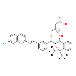 ChemSpider 2D Image | [1-({[(1R,3S)-1-{3-[(E)-2-(7-Chloro-2-quinolinyl)vinyl]phenyl}-3-hydroxy-3-{2-[2-hydroxy(~2~H_6_)-2-propanyl]phenyl}propyl]sulfanyl}methyl)cyclopropyl]acetic acid | C35H30D6ClNO4S