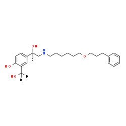 ChemSpider 2D Image | 2-[Hydroxy(~2~H_2_)methyl]-4-[1-hydroxy-2-{[6-(3-phenylpropoxy)hexyl]amino}(1-~2~H)ethyl]phenol | C24H32D3NO4