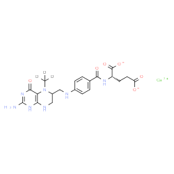 ChemSpider 2D Image | Calcium (2S)-2-{[4-({[2-amino-5-(~2~H_3_)methyl-4-oxo-1,4,5,6,7,8-hexahydro-6-pteridinyl]methyl}amino)benzoyl]amino}pentanedioate | C20H20D3CaN7O6