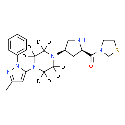 ChemSpider 2D Image | {(2R,4R)-4-[4-(3-Methyl-1-phenyl-1H-pyrazol-5-yl)(~2~H_8_)-1-piperazinyl]-2-pyrrolidinyl}(1,3-thiazolidin-3-yl)methanone | C22H22D8N6OS