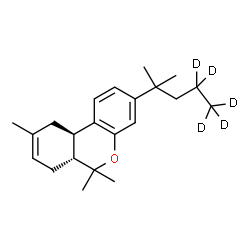 ChemSpider 2D Image | (6aR,10aR)-6,6,9-Trimethyl-3-[2-methyl(4,4,5,5,5-~2~H_5_)-2-pentanyl]-6a,7,10,10a-tetrahydro-6H-benzo[c]chromene | C22H27D5O