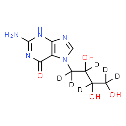 ChemSpider 2D Image | 2-Amino-7-[2,3,4-trihydroxy(~2~H_6_)butyl]-3,7-dihydro-6H-purin-6-one | C9H7D6N5O4
